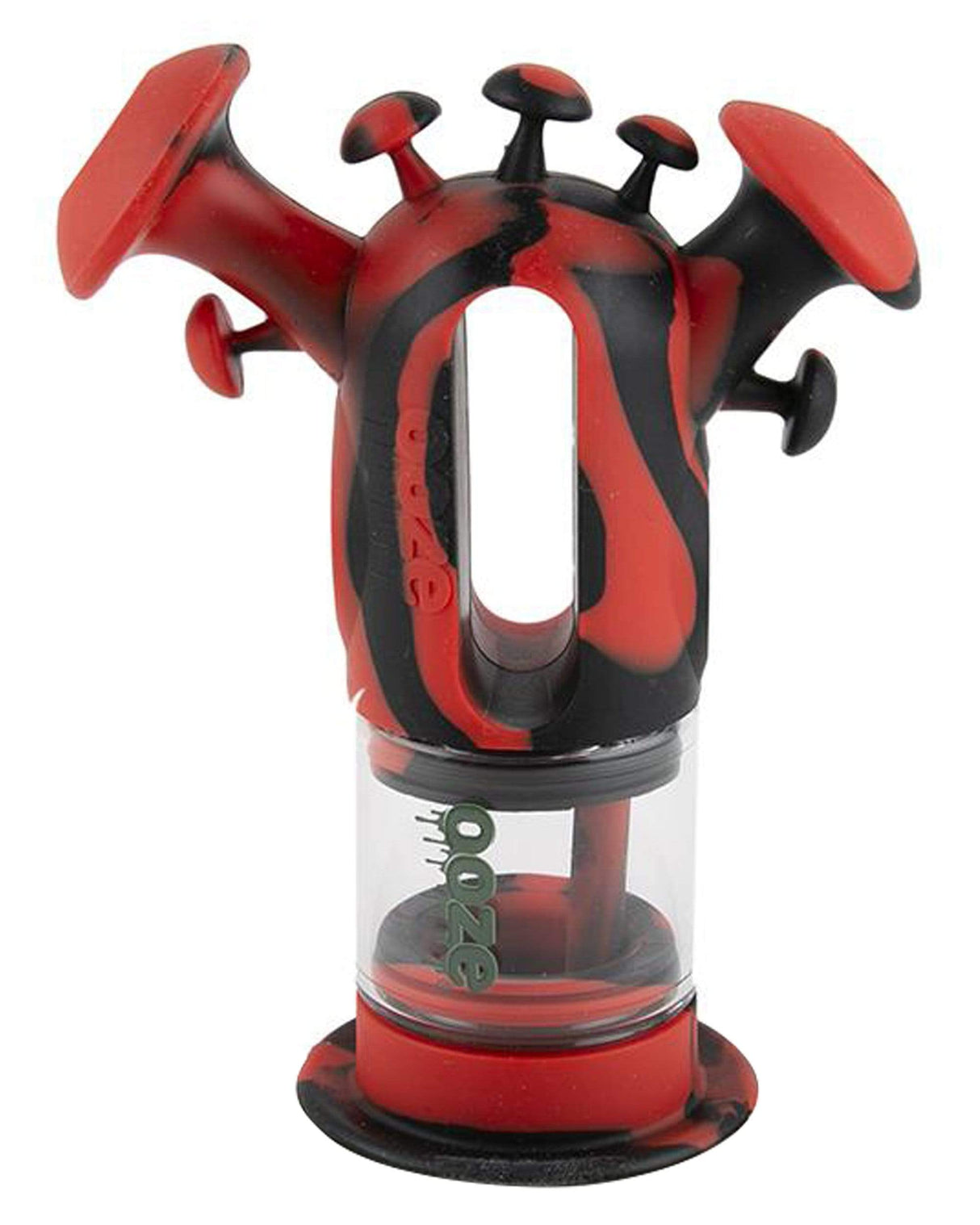 Ooze - Trip Silicone Bubbler in Rasta colors, front view, ideal for dry herbs and concentrates