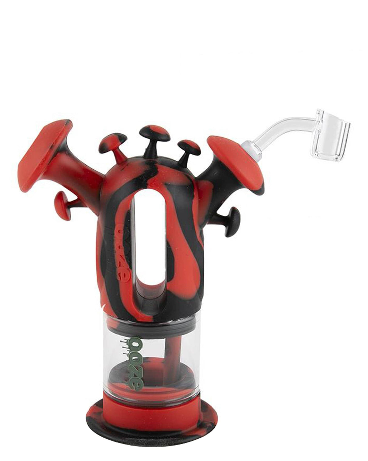 Ooze Trip Silicone Bubbler in Rasta colors with Quartz Bowl - Front View