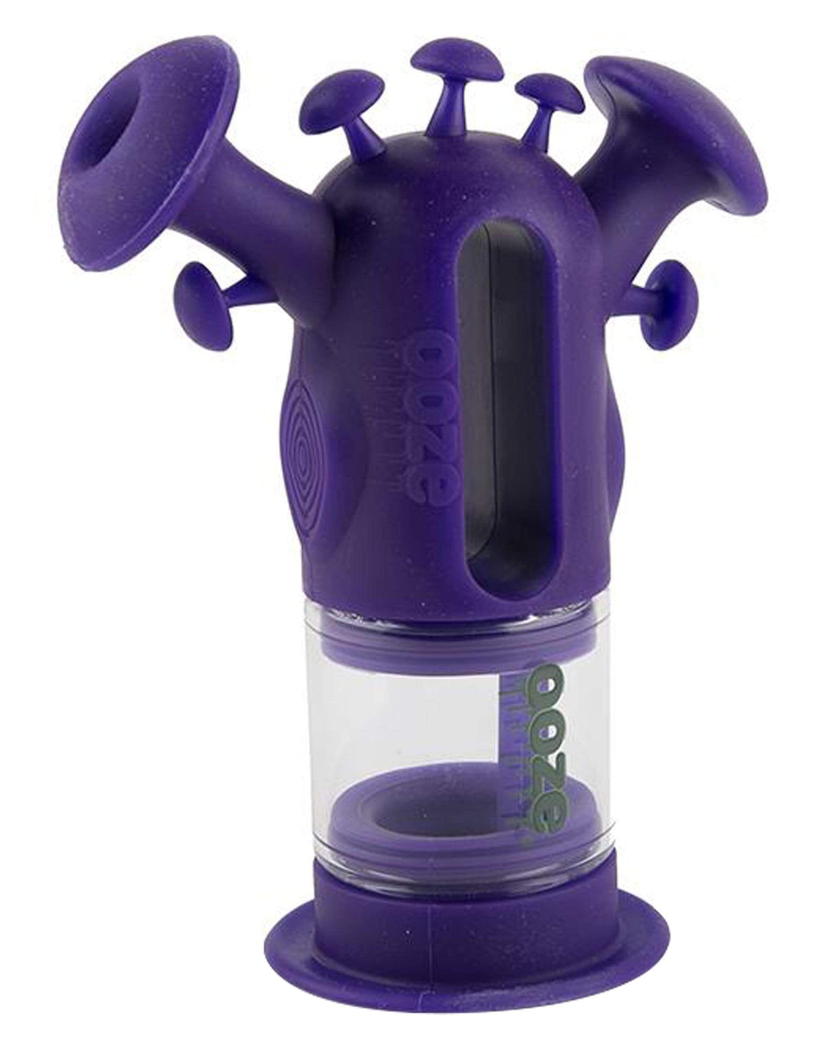 Ooze Trip Silicone Bubbler in Purple with 45 Degree Joint and Percolator, Front View