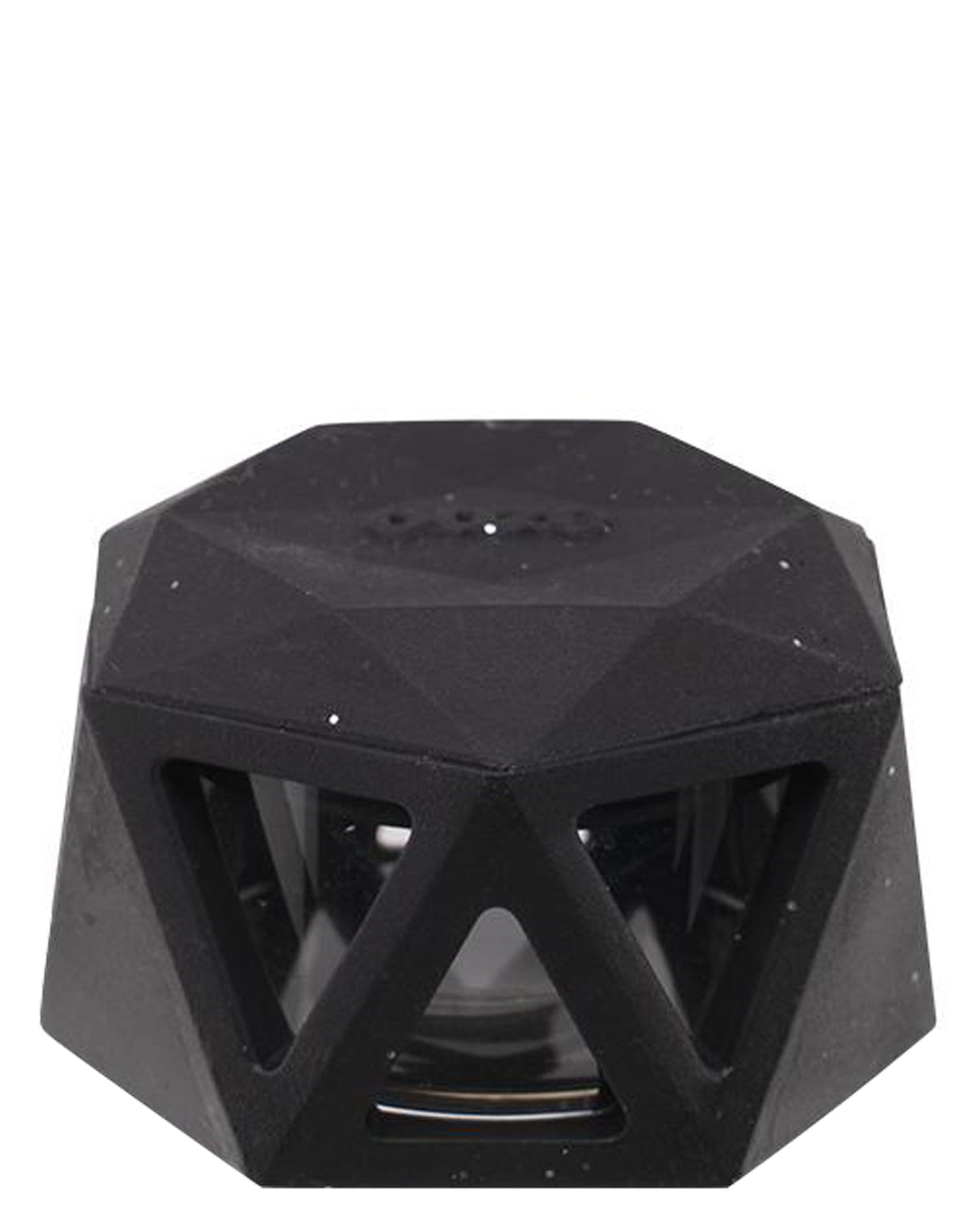 Ooze UFO Silicone Bong in Black, Geometric Design, 7" Tall, Front View on White Background