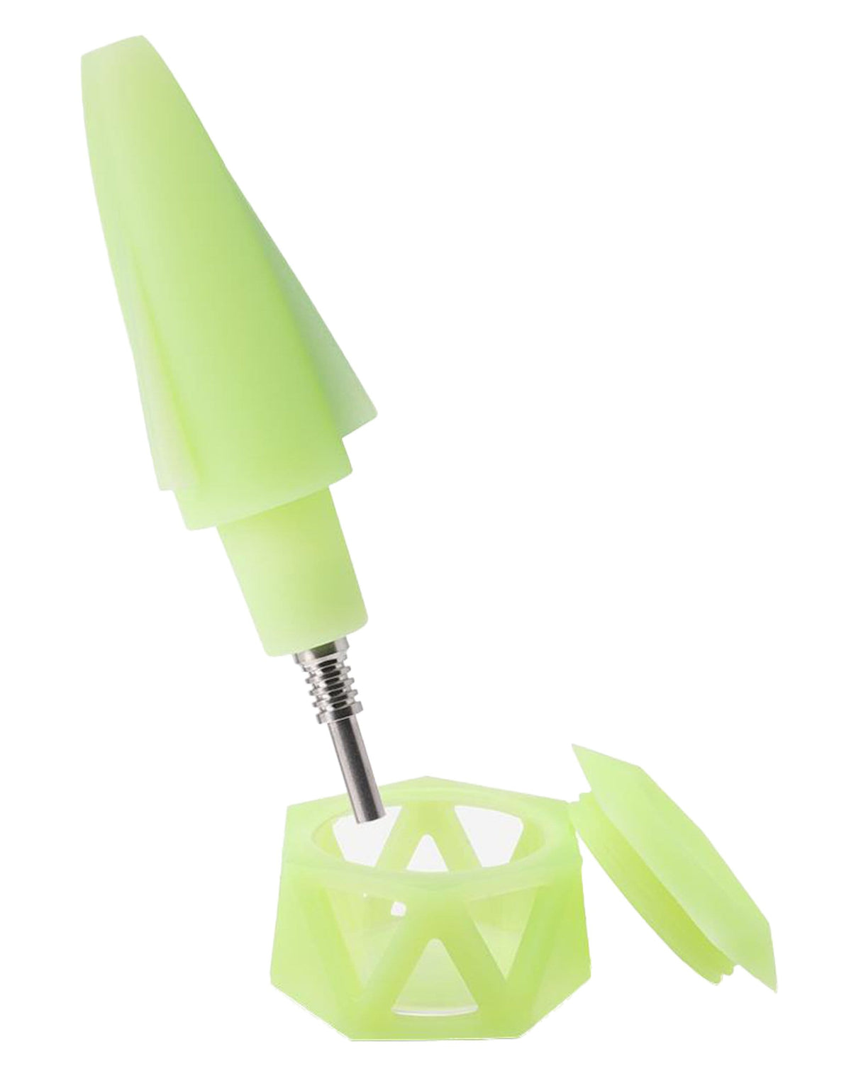 Ooze UFO Silicone Bong in Glow in the Dark Green with Borosilicate Glass and Slitted Percolator