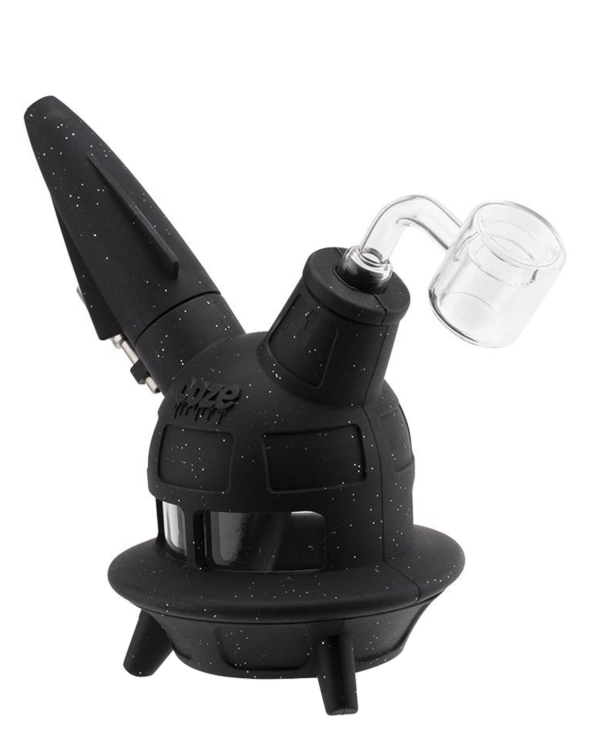 Ooze UFO Silicone Bong in Black with Slitted Percolator and Glass Bowl - Side View