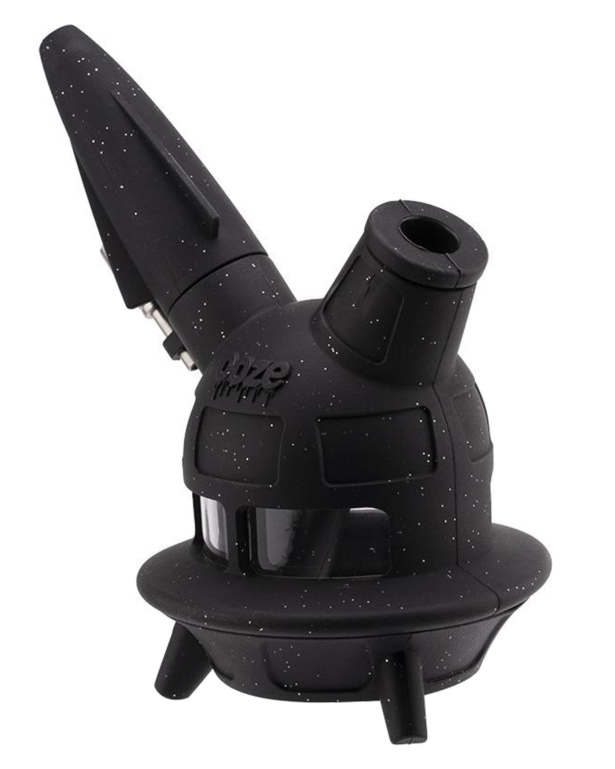 Ooze UFO Silicone Bong in Black with Slitted Percolator and Stash Storage, 7" Height