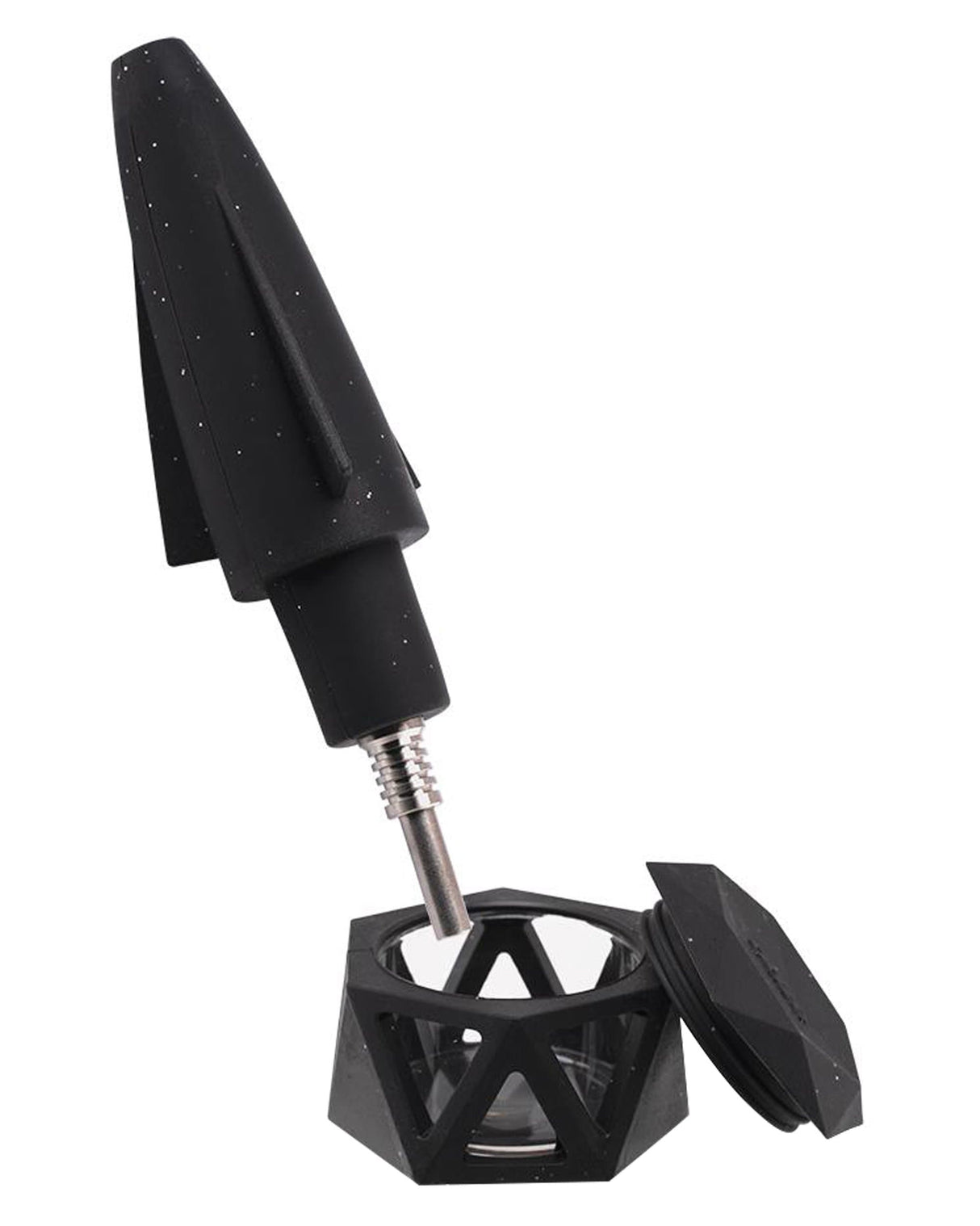 Ooze UFO Silicone Bong in Black with Slitted Percolator and Stash Storage, 7 Inch - Front View