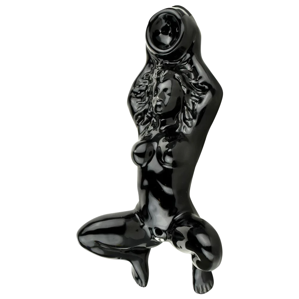 Black Ceramic Oracle at Delphi Priestess Hand Pipe, 9" Compact Design for Dry Herbs