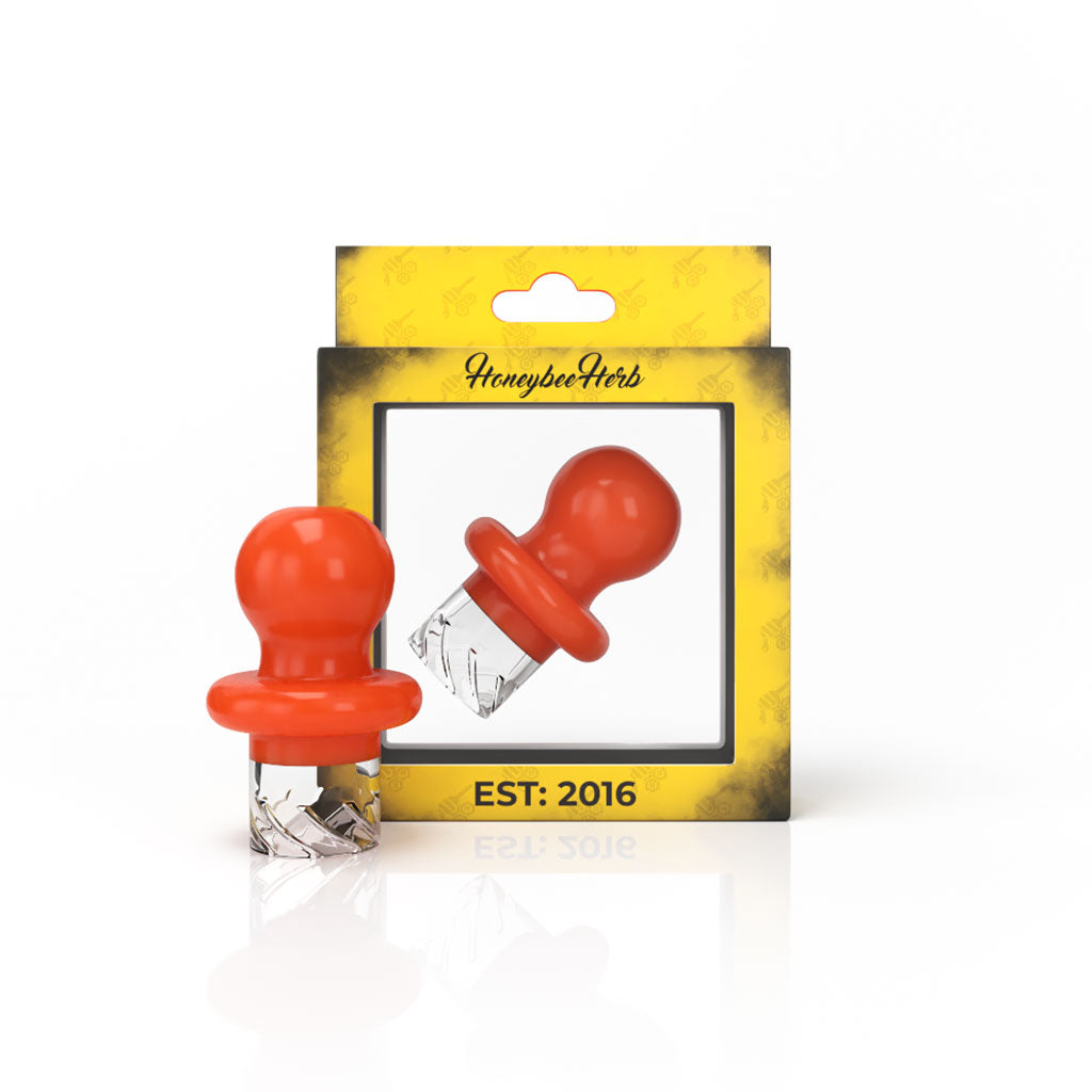 Honeybee Herb Orange Button Top Vortex Carb Cap for Dab Rigs, front view on white background