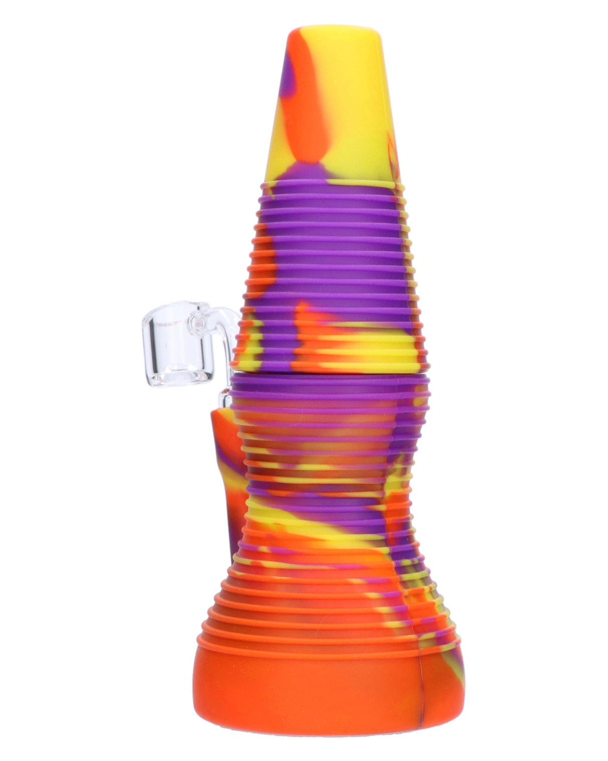 Orange Crush Silicone Dab Rig with Quartz Banger, 8" Tall, Front View, Portable Design