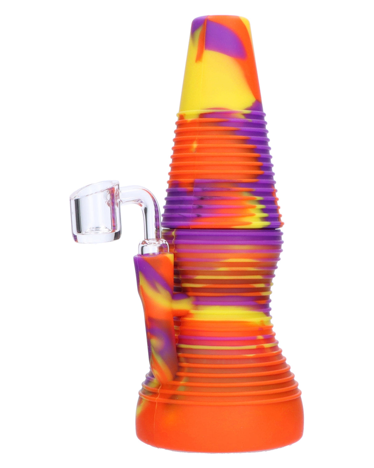 Vibrant Orange Crush Silicone Dab Rig with Quartz Banger, Portable 8" Size, Front View
