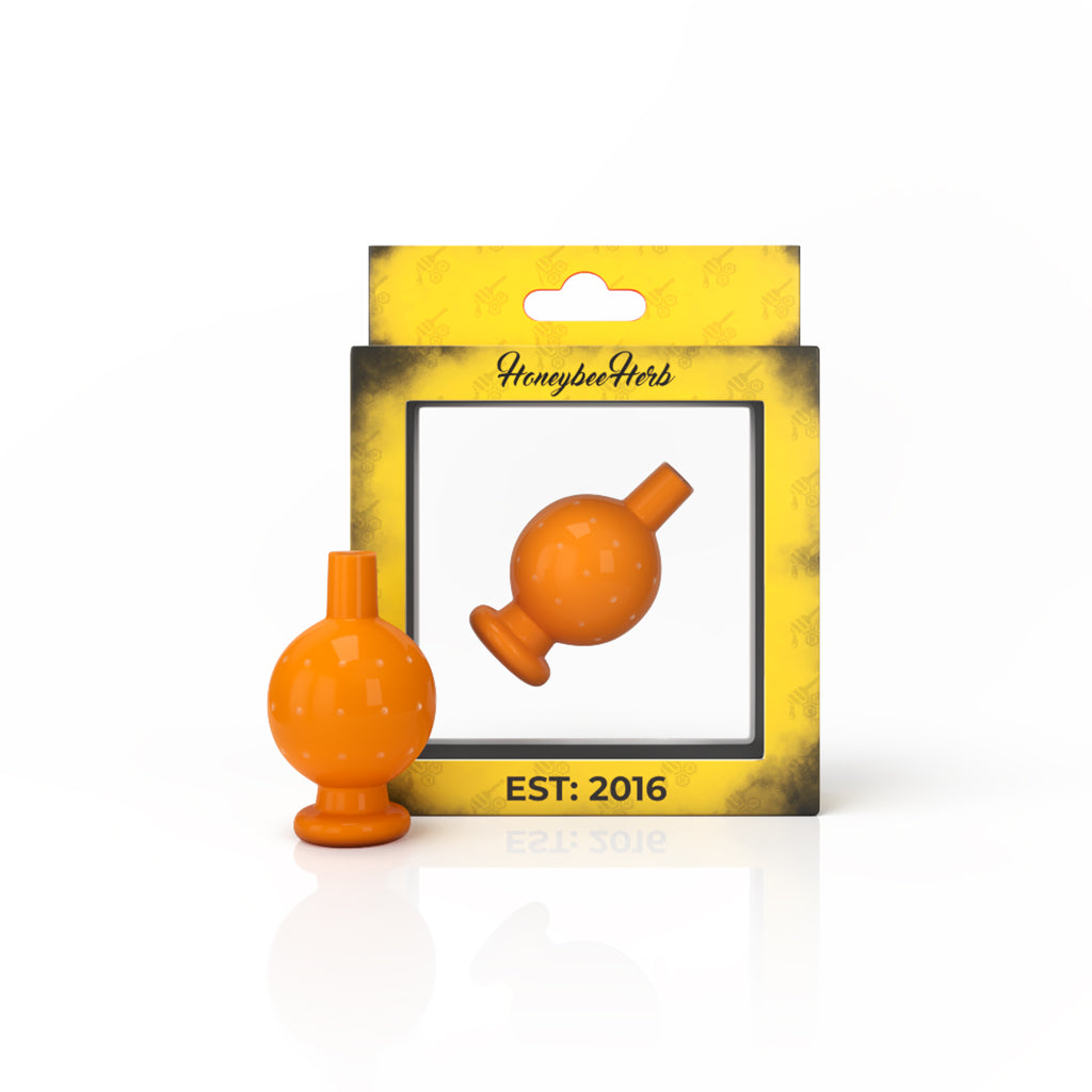 Honeybee Herb Neon Bubble Carb Cap in Orange for Dab Rigs, Front View on White Background