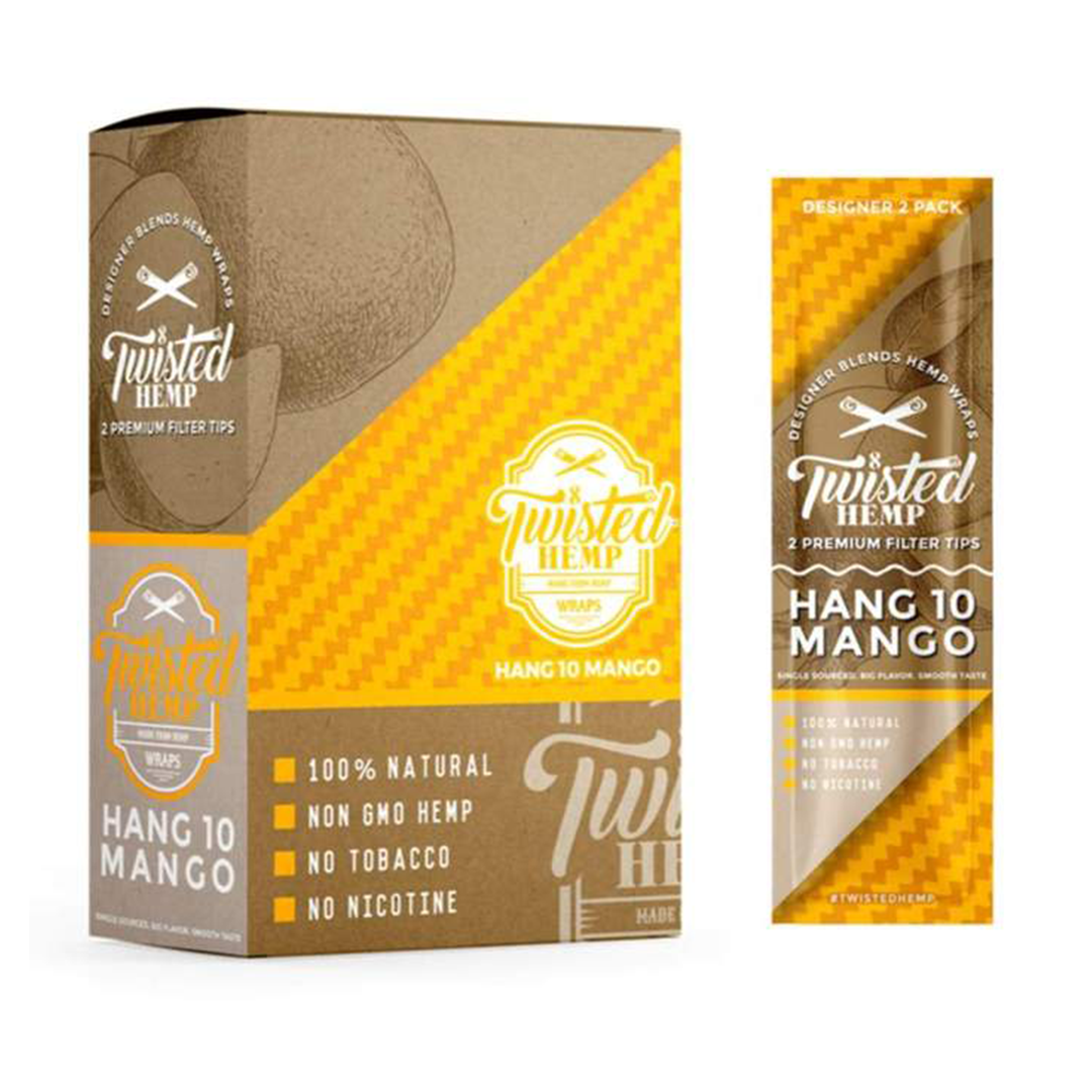 Twisted Hemp Wraps Hang 10 Mango 15 Pack, 100% Natural Hemp, Front View