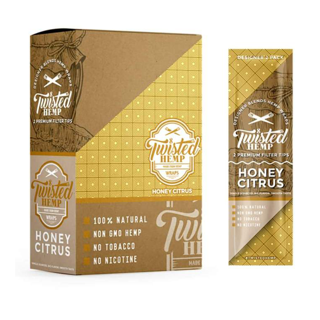Twisted Hemp Wraps 15-Pack, Honey Citrus flavor, front view on white background
