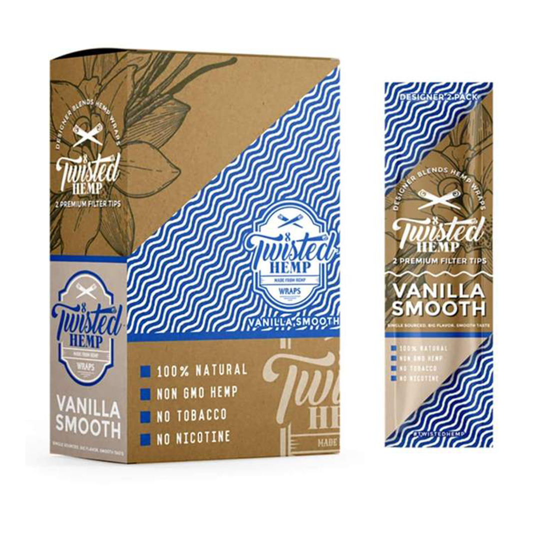 Twisted Hemp Wraps 15-Pack in Organic Vanilla Smooth, front and side view on white