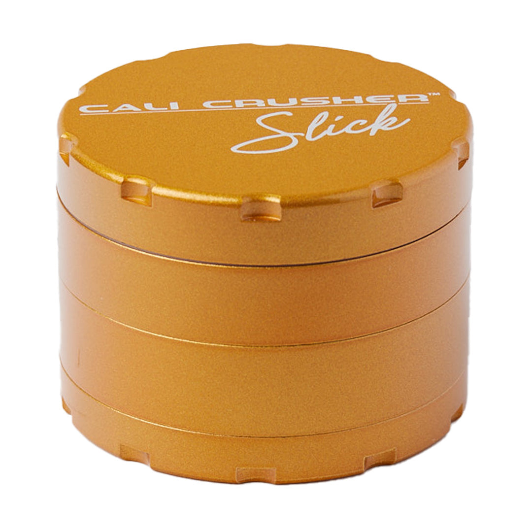 Cali Crusher O.G. Slick Grinder 2.5" in Gold - Front View on White Background