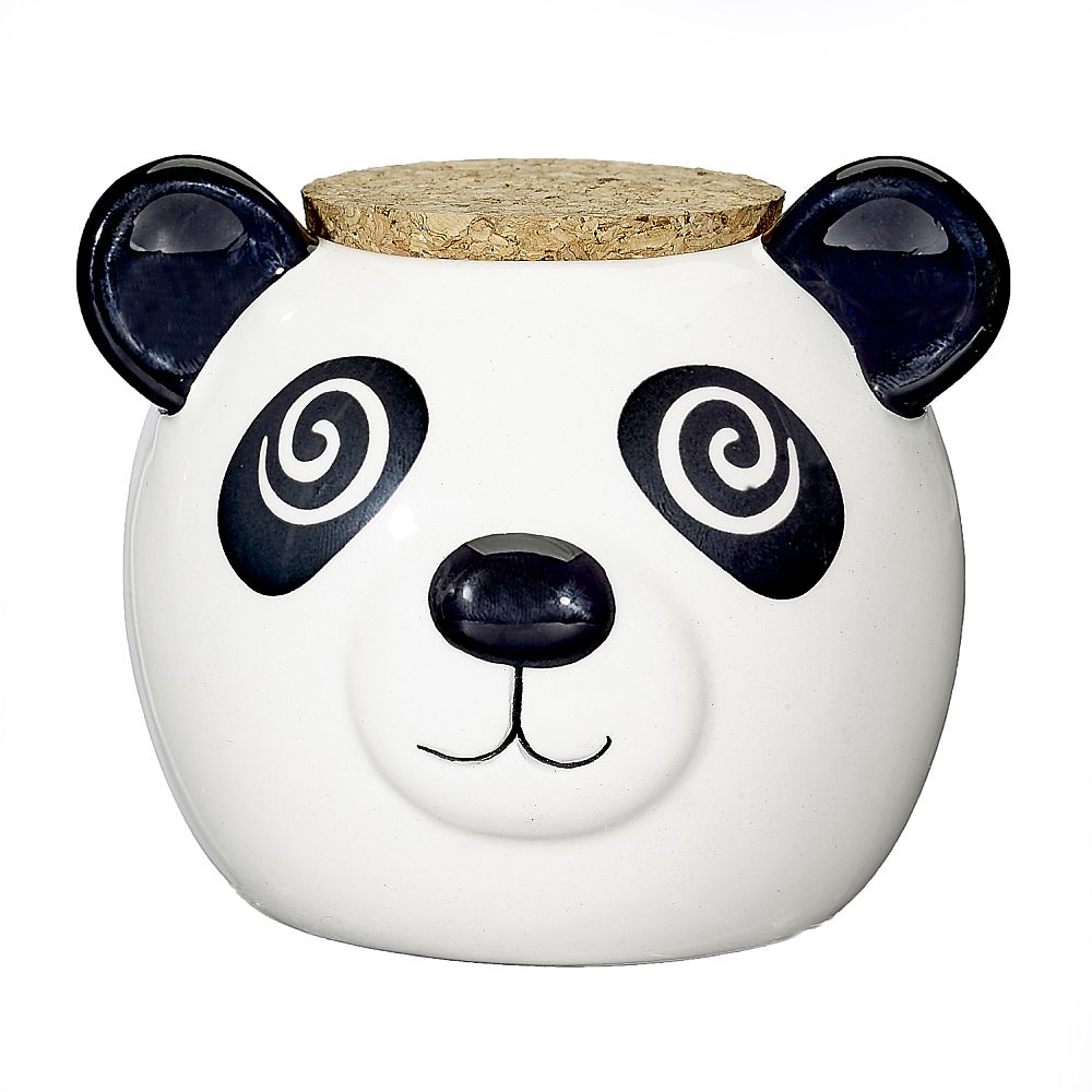 Fantasy Ceramic Panda Stash Jar front view with cork lid, perfect for novelty home decor.