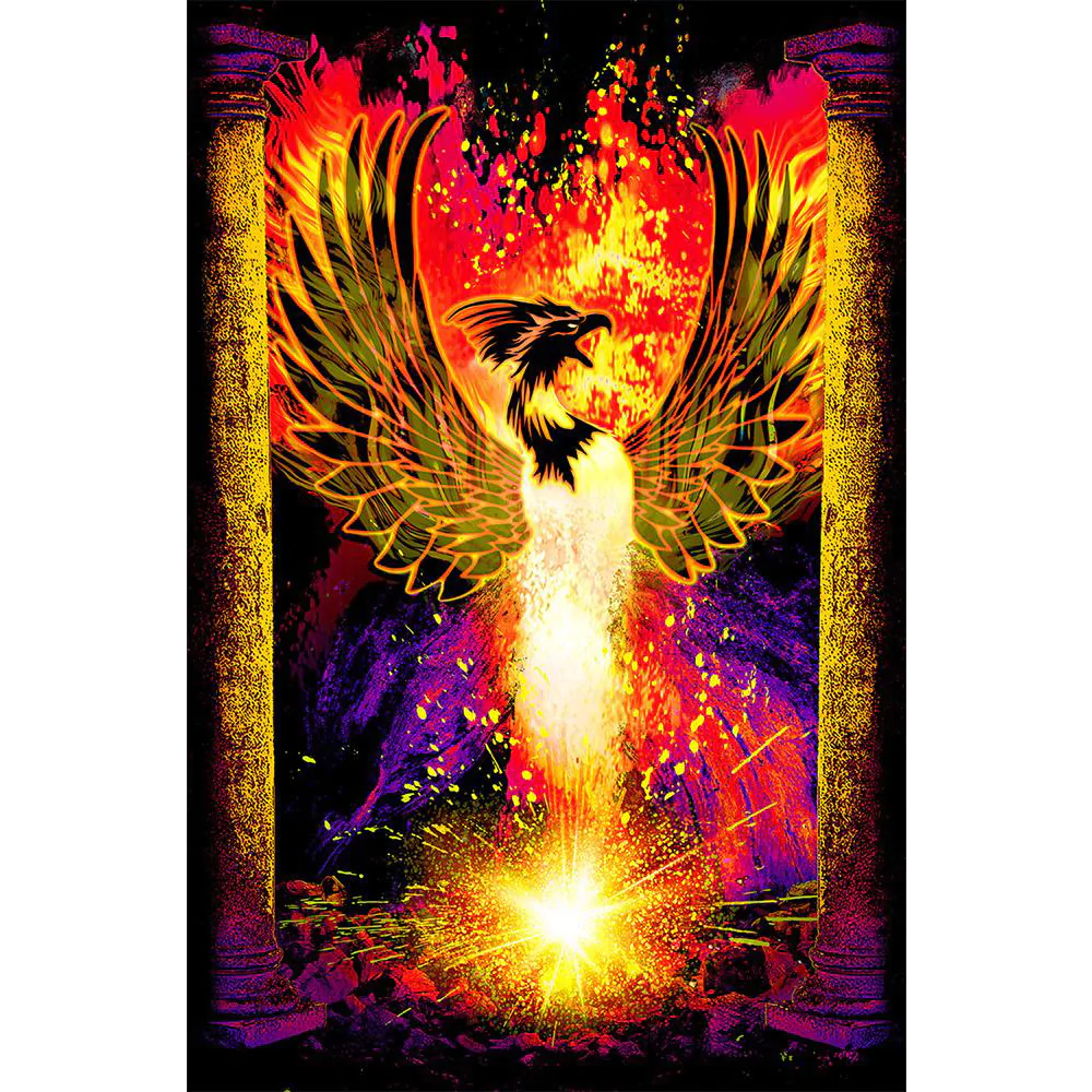 Phoenix Rebirth Blacklight Poster with UV Reactive Colors, 24" x 36" Front View