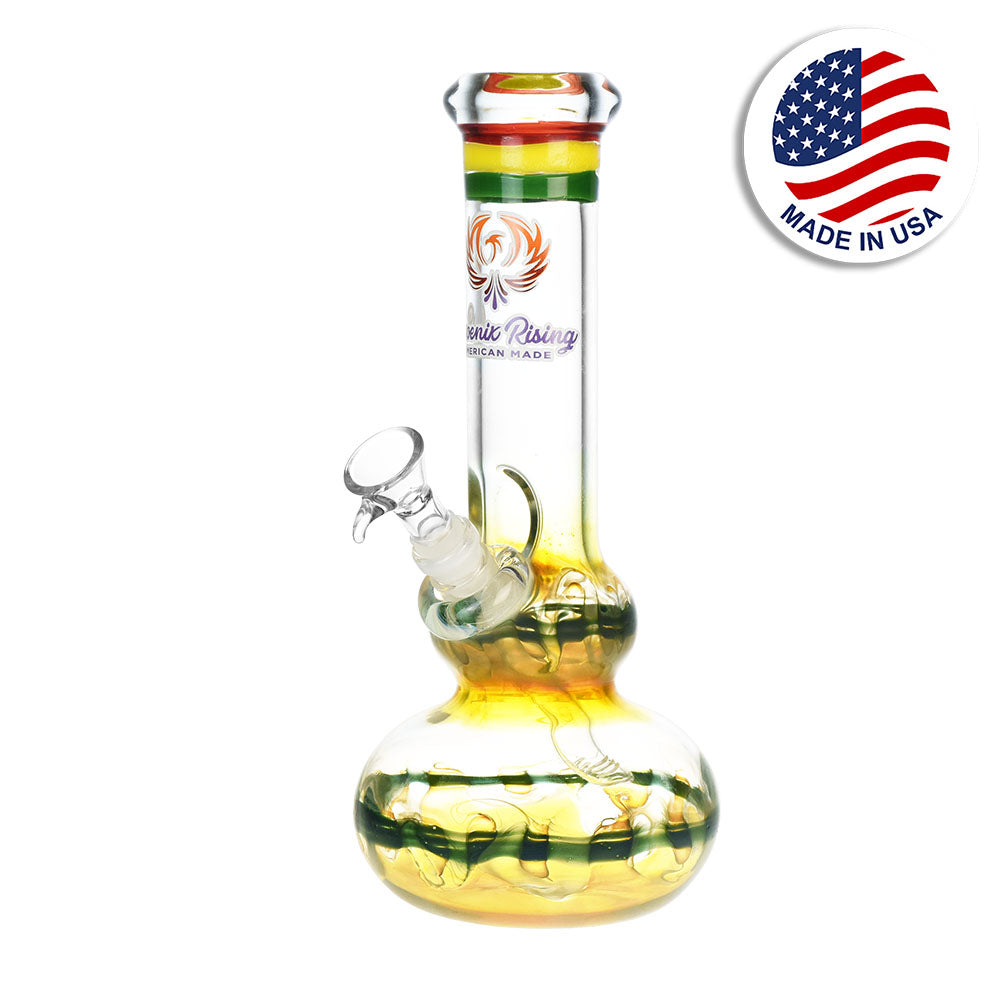 Phoenix Rising 9" Bubble Base Water Pipe, Borosilicate Glass, Front View on White