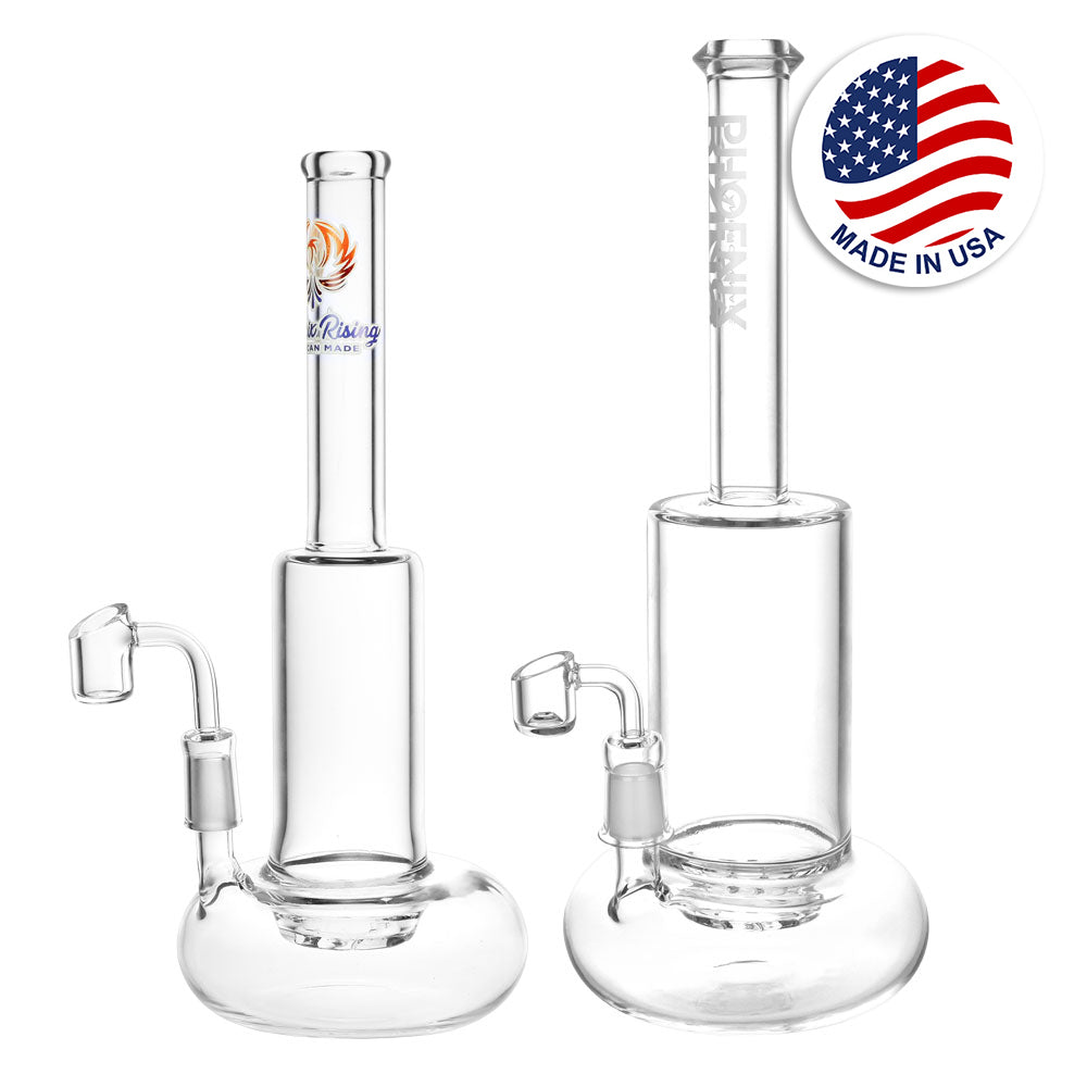 Phoenix Rising Cyclone Dab Rig made of Borosilicate Glass, front and angled view on white background