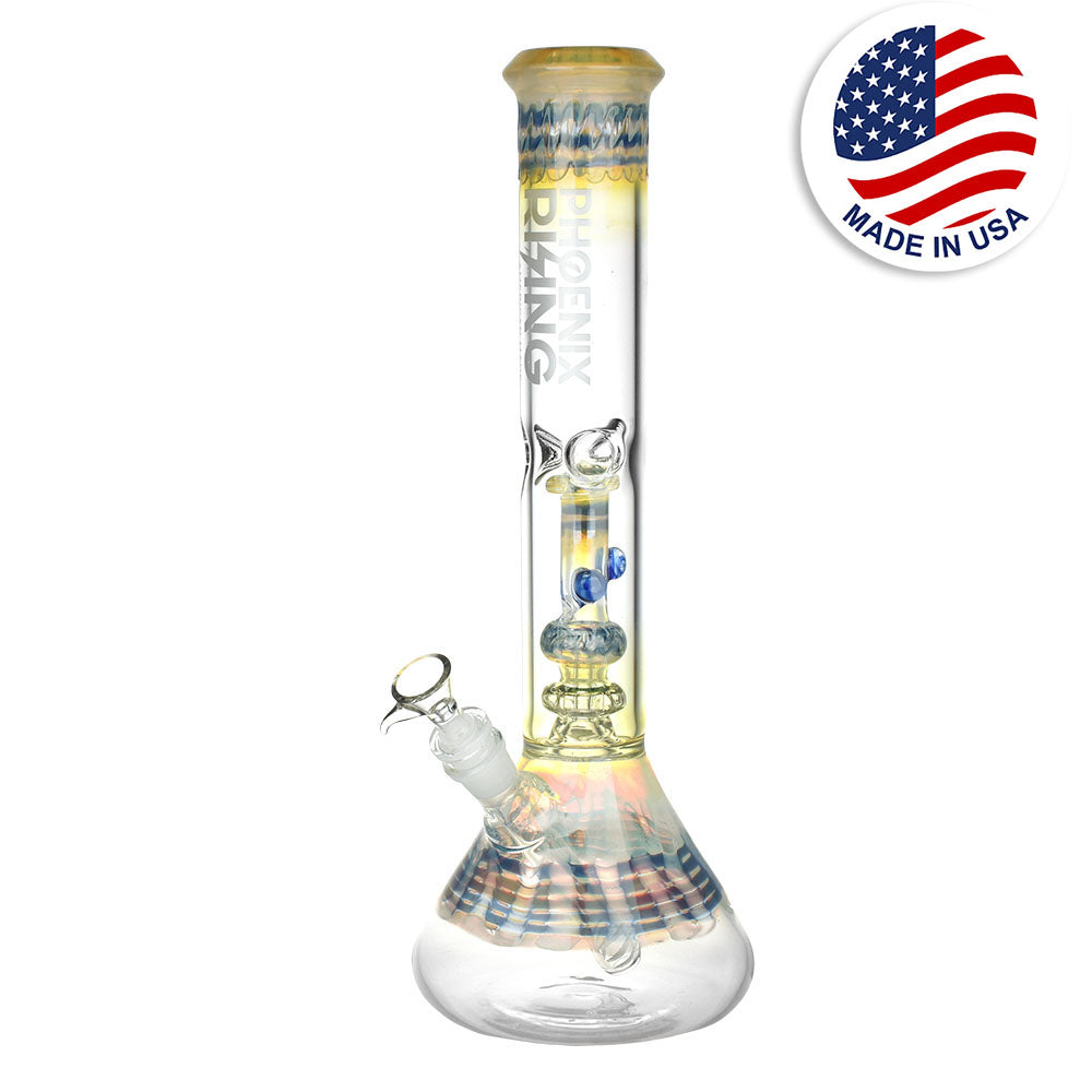 Phoenix Rising Mini Pipe Perc Beaker Water Pipe, 15", 14mm Female Joint, Borosilicate Glass, Front View