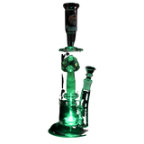 Phoenix Rising Shroom Rave Water Pipe illuminated, 13" tall, 14mm female joint, straight borosilicate glass