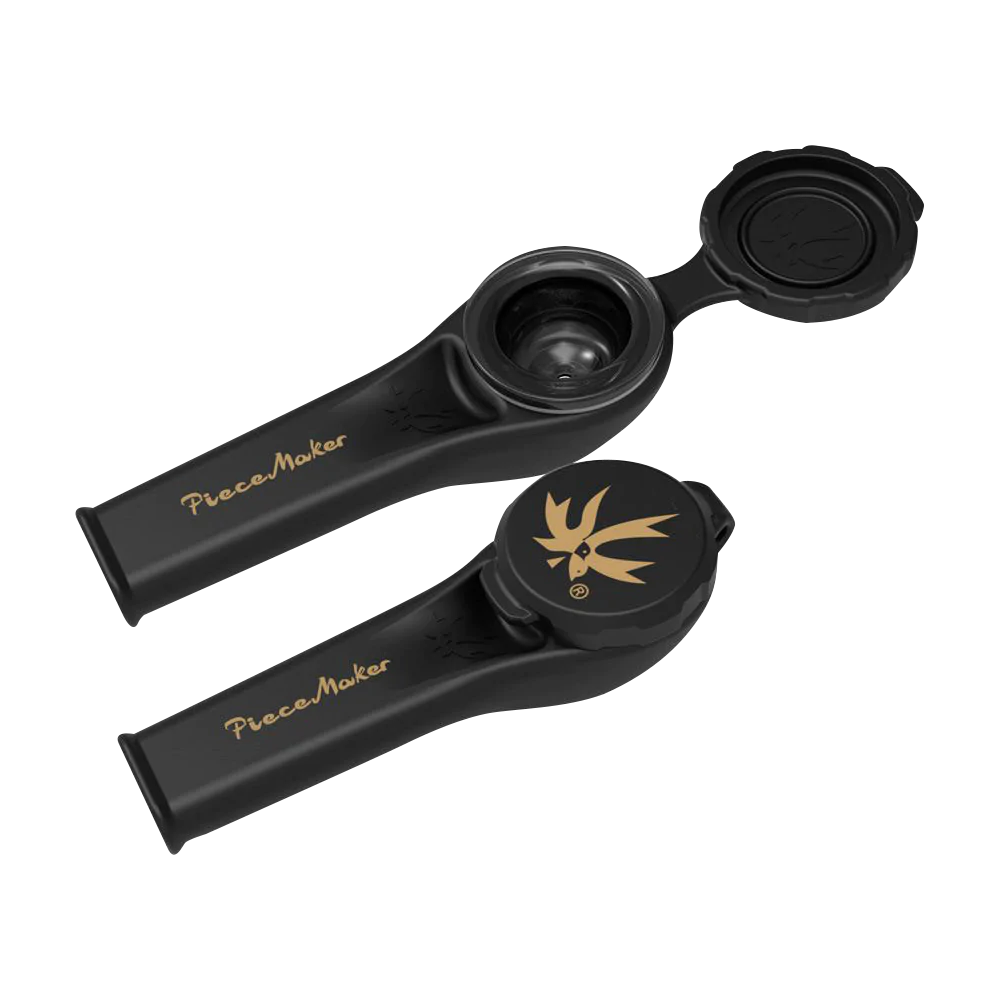 Piecemaker Karma Kayo black silicone pipe with cap, portable 3.5" spoon design, top view