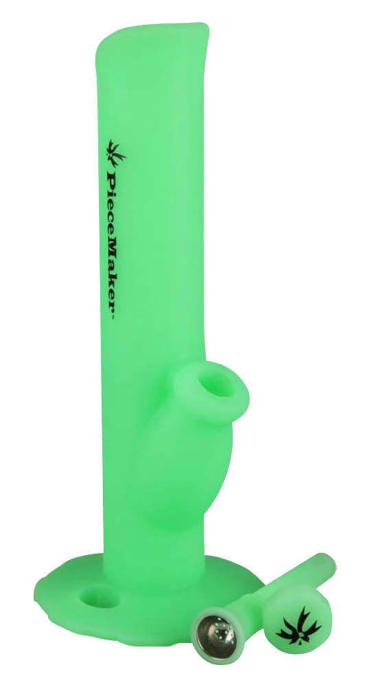 PieceMaker Kermit Silicone Water Pipe in Glow in the Dark Green, Front View
