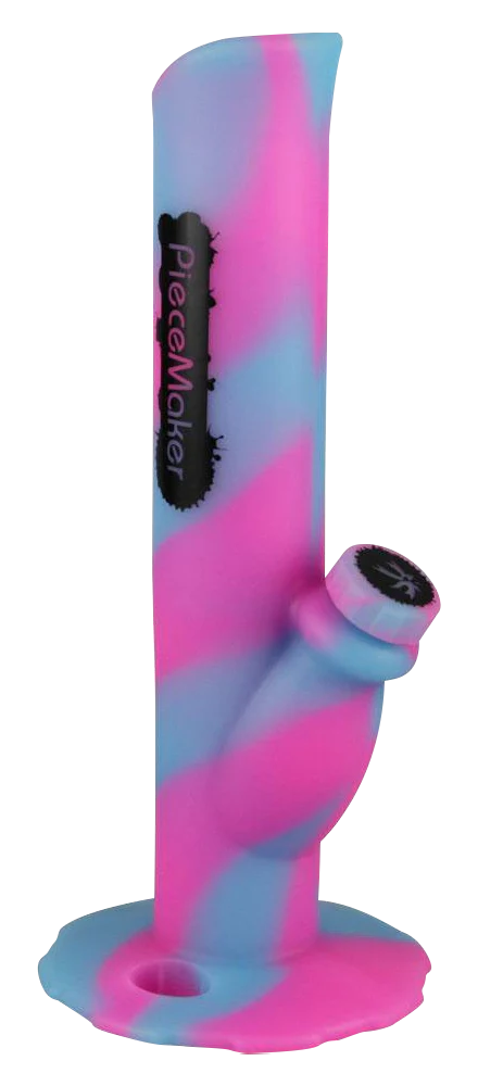 PieceMaker Kermit Silicone Water Pipe in Pink & Blue - Side View with Glow Feature