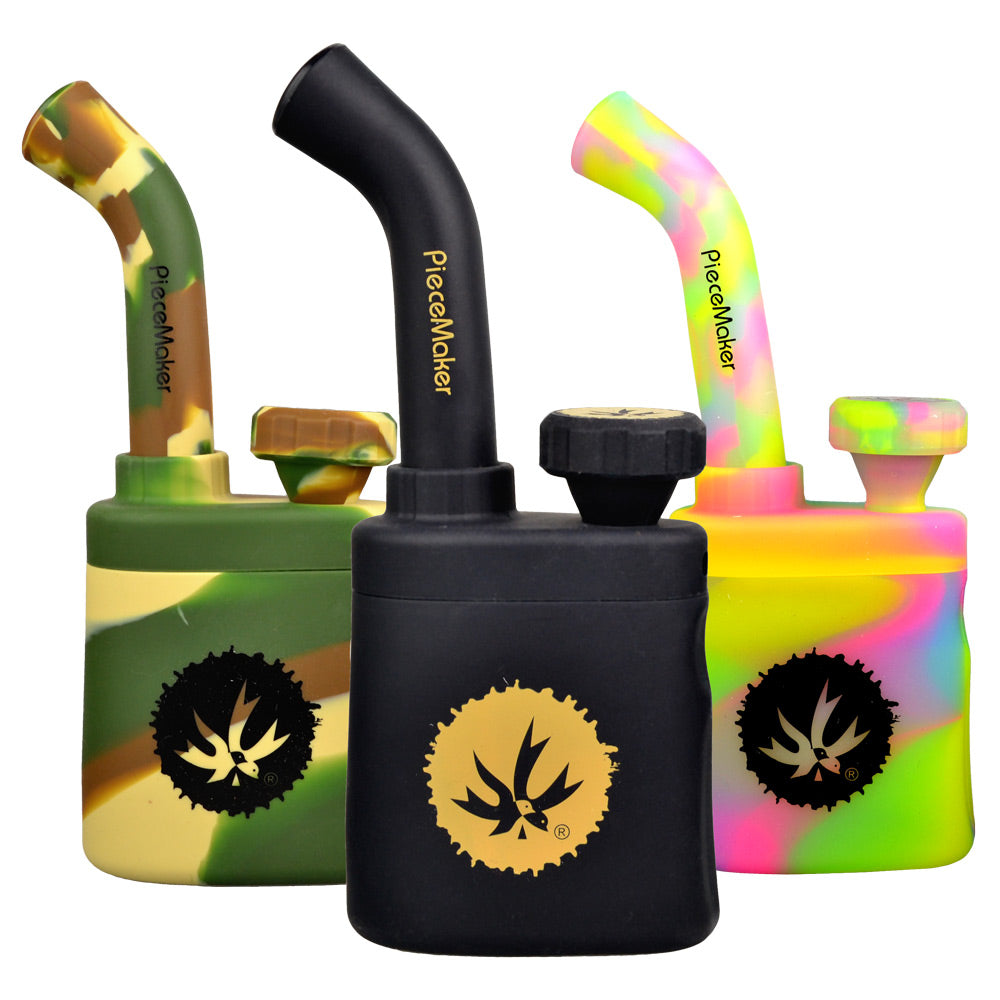 Piecemaker Klutch Silicone Water Pipes in assorted colors with removable lid and down-stem