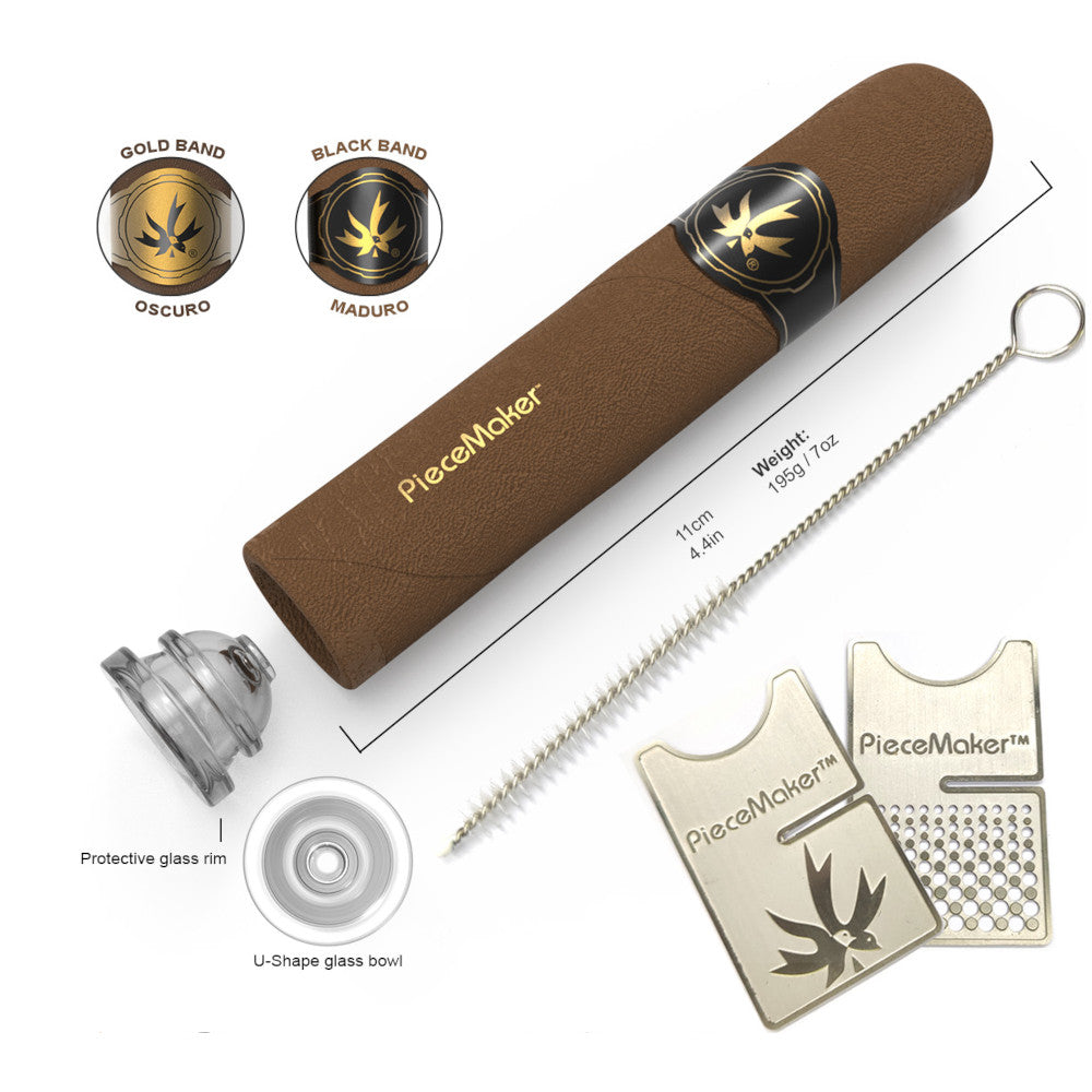 PieceMaker Kuban Silicone Pipe in brown with cleaning tool and bowl accessories