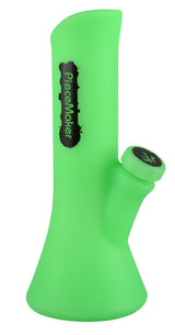 PieceMaker Kali Water Pipe in bright green, portable silicone design, 8.5" tall, side view