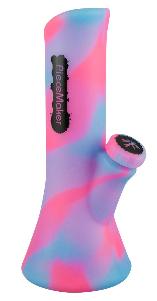 PieceMaker Kali Water Pipe in vibrant pink and blue silicone, portable 8.5" height, front view
