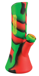 PieceMaker Kali Silicone Water Pipe in Rasta colors, Portable 8.5" tall, ideal for dry herbs - Front View