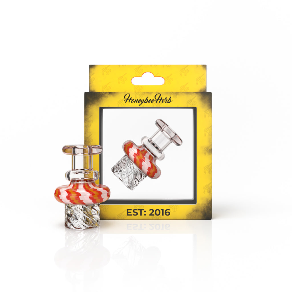 Honeybee Herb Cyclone Vortex Carb Cap in Pink, Glass Accessory for Dab Rigs, Front View