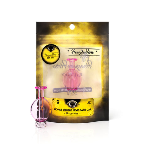 Honey Hive Bubble Carb Cap by Honeybee Herb in Pink, Quartz Material, 30mm for Dab Rigs, Front View