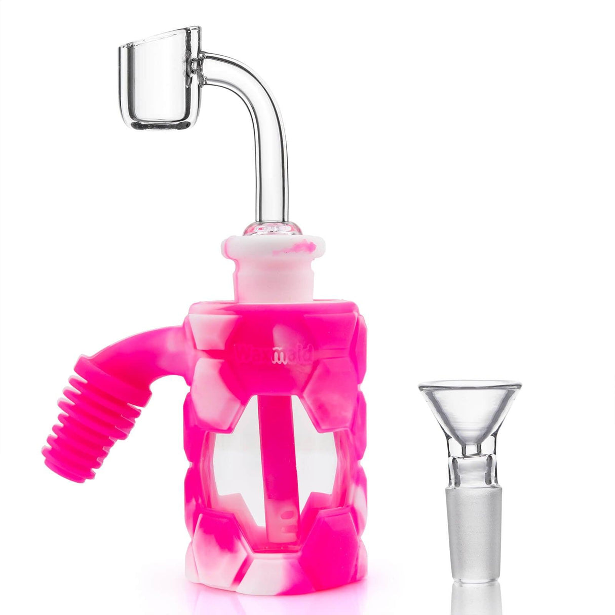 PILOTDIARY Silicone Ash Catcher in Pink/White with Glass Bowl and Side Arm, Easy to Clean