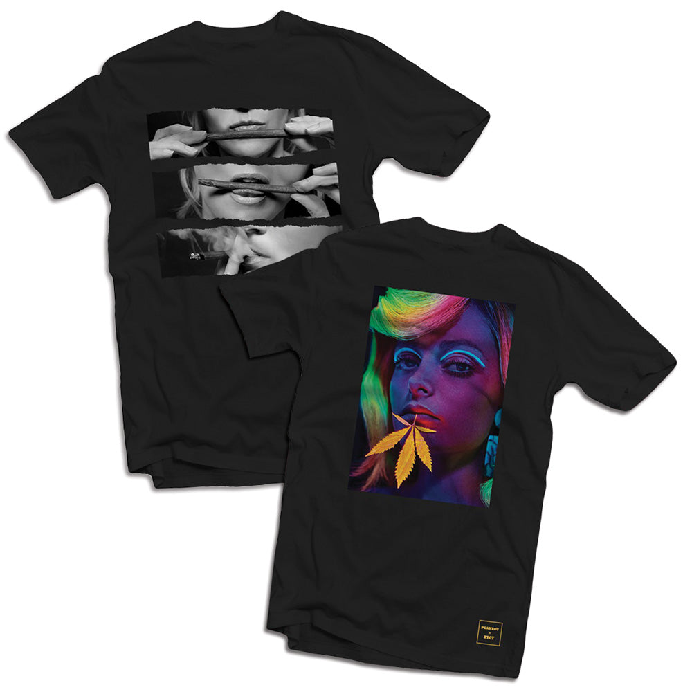 Playboy x RYOT Black T-Shirt featuring iconic imagery, comfortable cotton fabric, available in multiple sizes