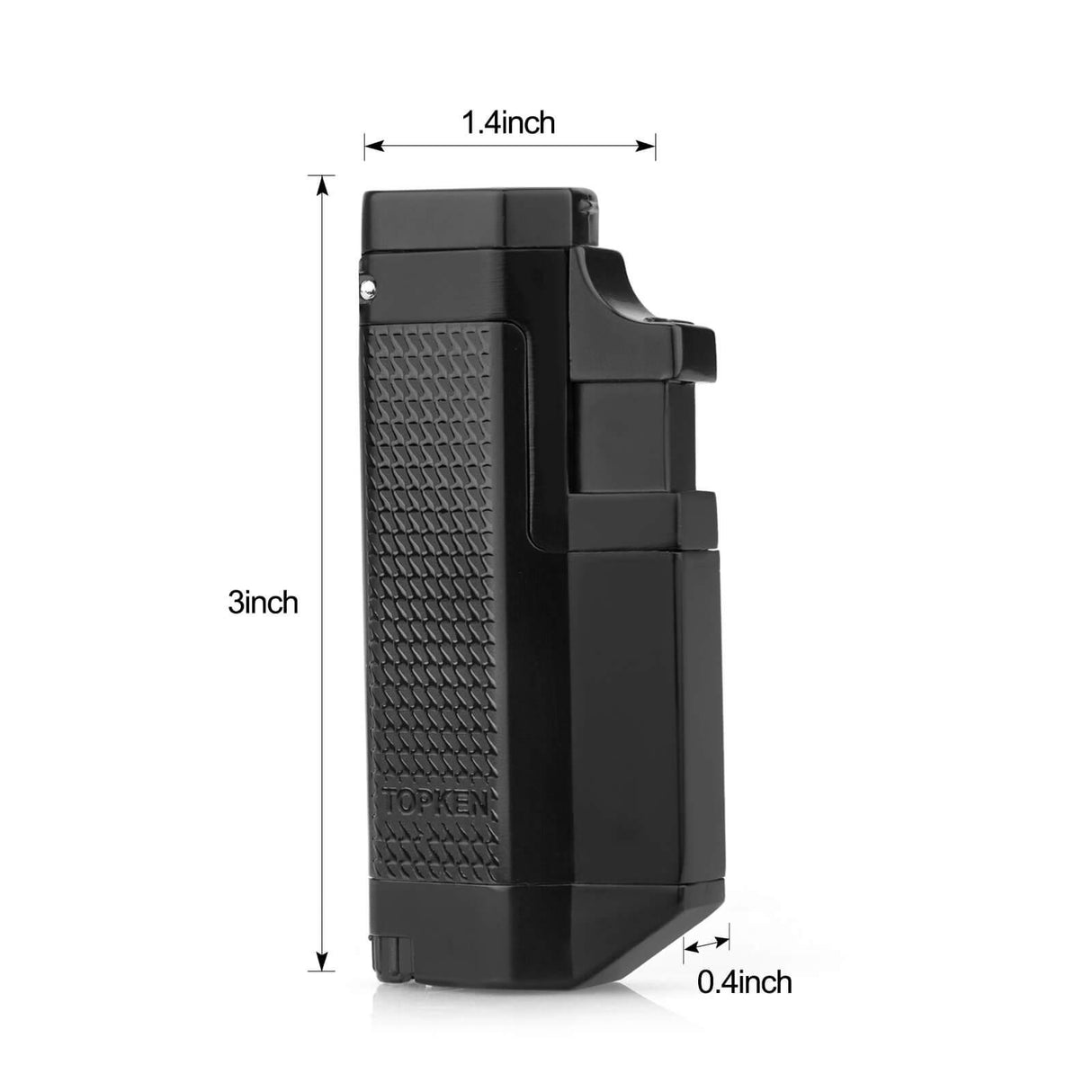 PILOT DIARY Portable Black Triple Jet Dab Torch Lighter with precise dimensions displayed
