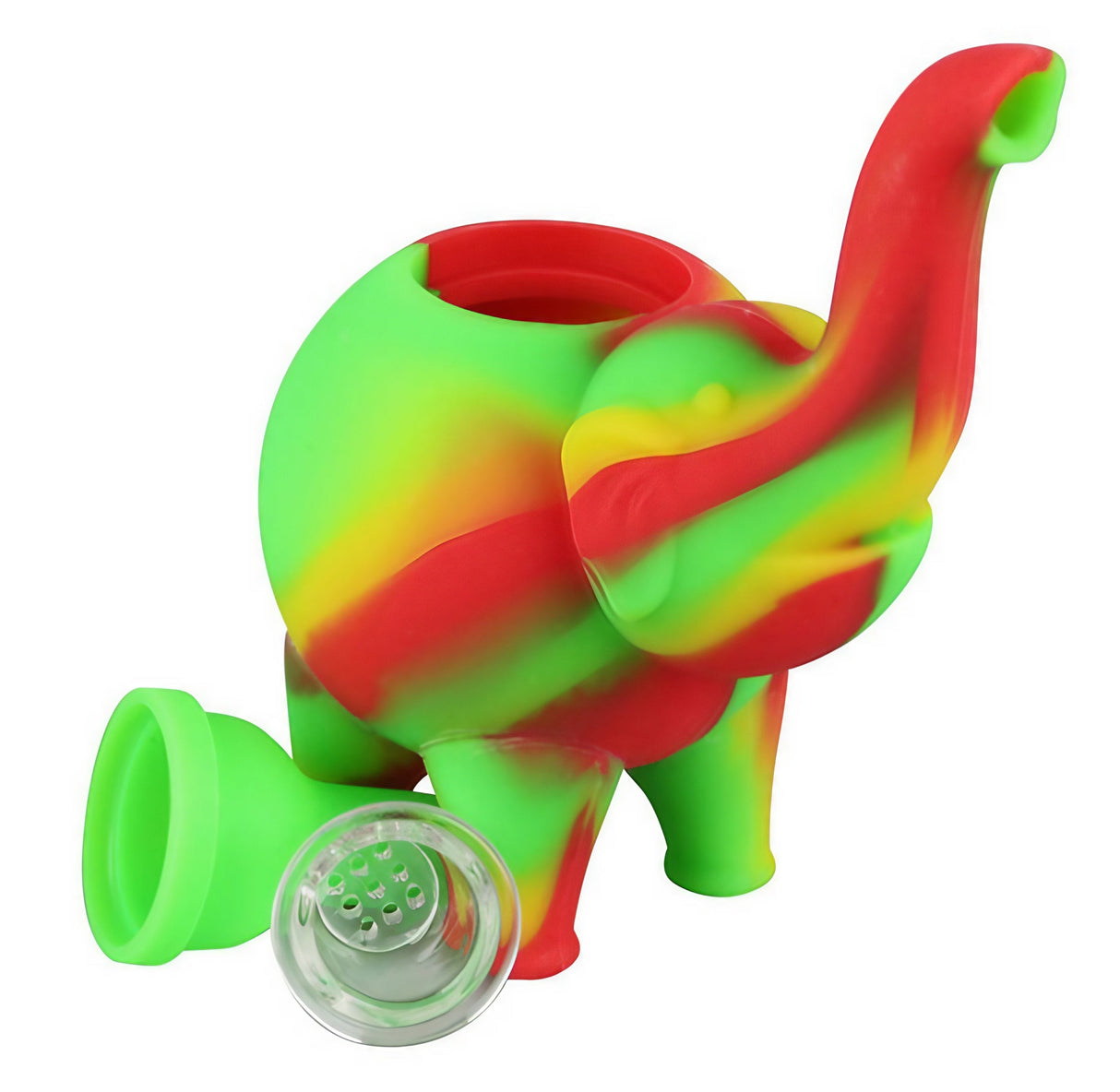 Colorful 4.5" Elephant Silicone Bubbler with Removable Bowl - Durable & Portable