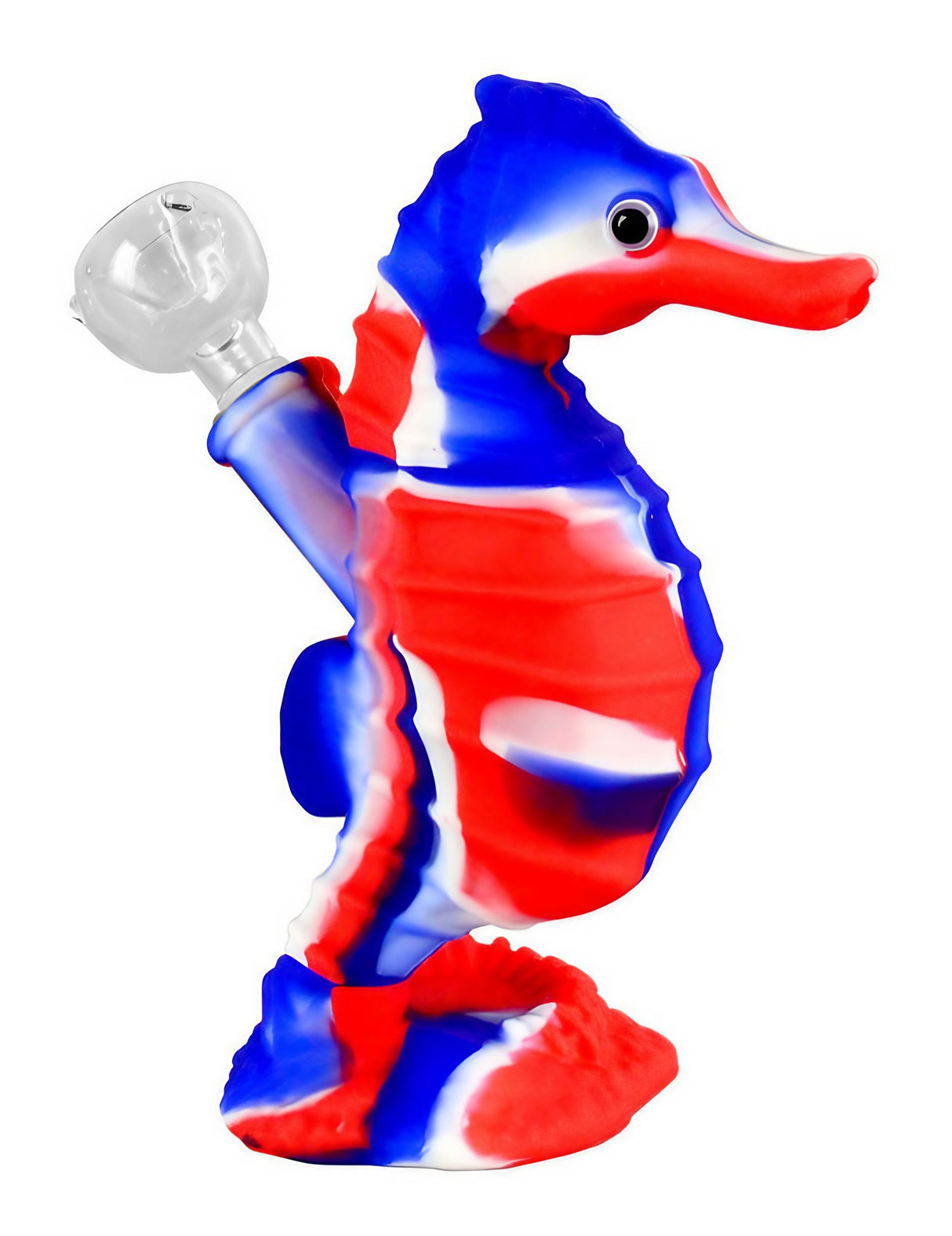 Colorful 6" Silicone Sea Horse Waterpipe with Clear Glass Slide, Front View