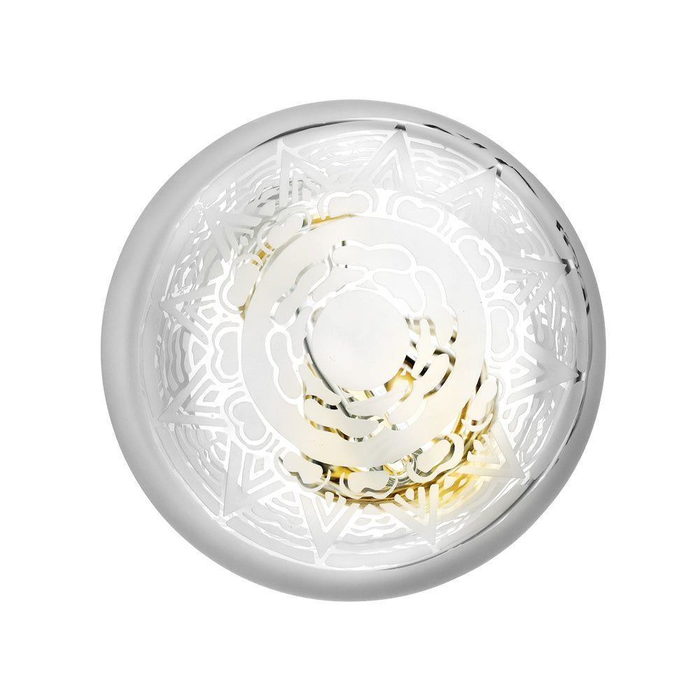 Primrose Etched Beaker Water Pipe top view, showcasing intricate design on thick borosilicate glass
