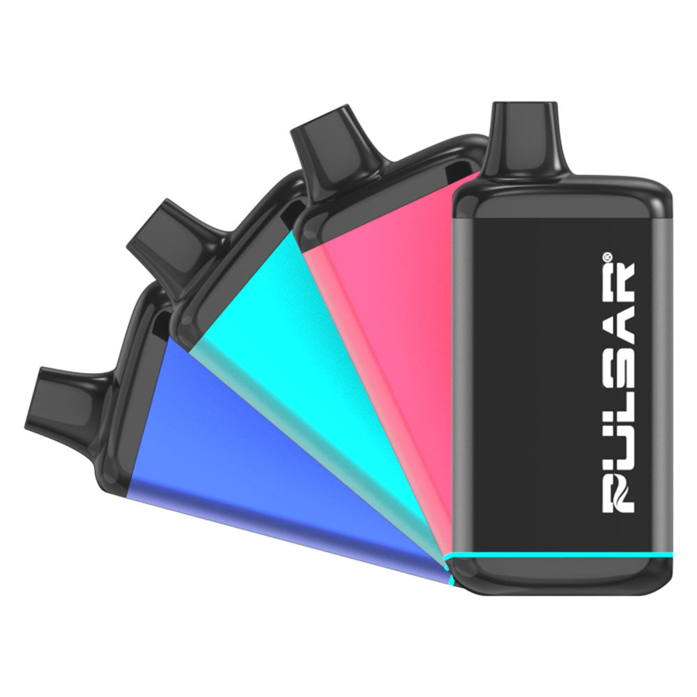 Pulsar 510 DL 2.0 Vape Bars in various colors, 650mAh, front view on seamless white background