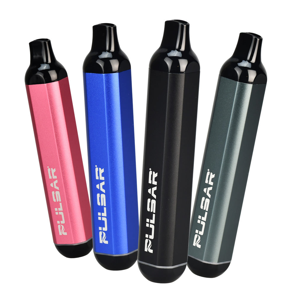 Pulsar 510 DL Vape Pens in pink, blue, black, and grey, side view, for concentrates