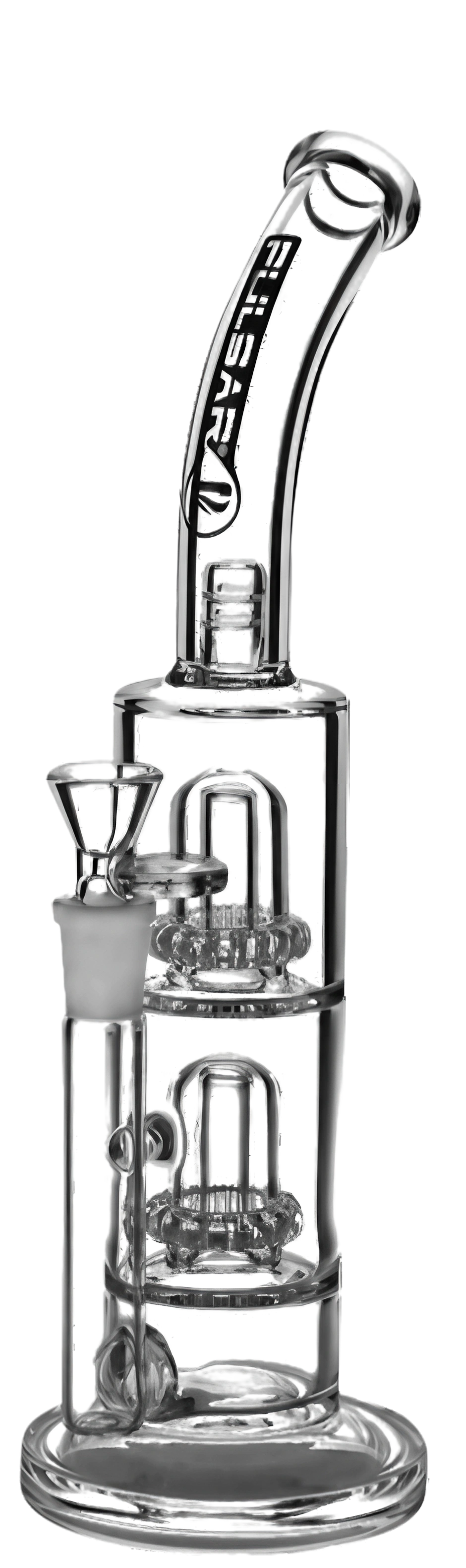 Pulsar 11" Abe Lincoln Bong with Double Domed Showerhead Percs, 90 Degree Joint, Side View