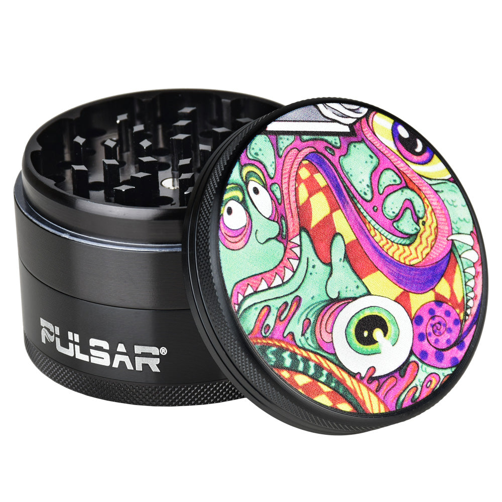 Pulsar Artist Series Grinder - Losin' It design, 2.5" metal with vibrant psychedelic artwork