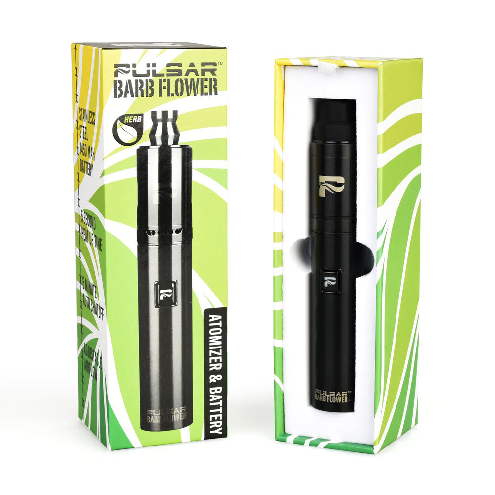 Pulsar Barb Flower Herb Vaporizer Kit with packaging, portable steel design, battery power
