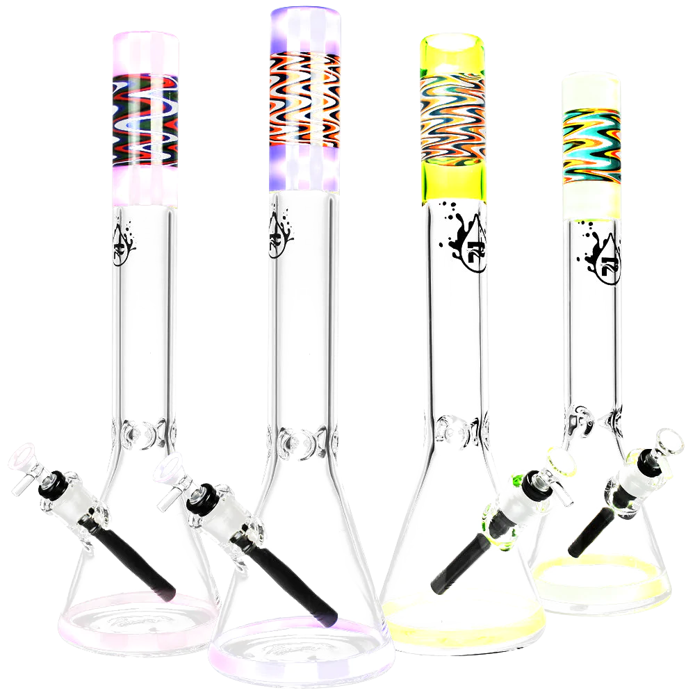 Pulsar Black Downstem Water Pipe, Beaker Design, 18" Borosilicate Glass, Front View