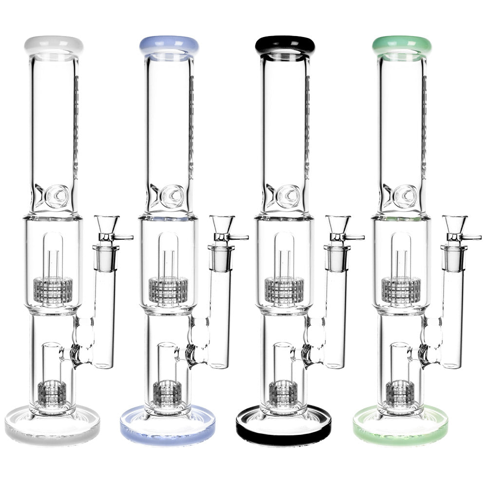 Pulsar Borosilicate Water Pipes in various colors, 16.5" tall with 19mm female joint, front view