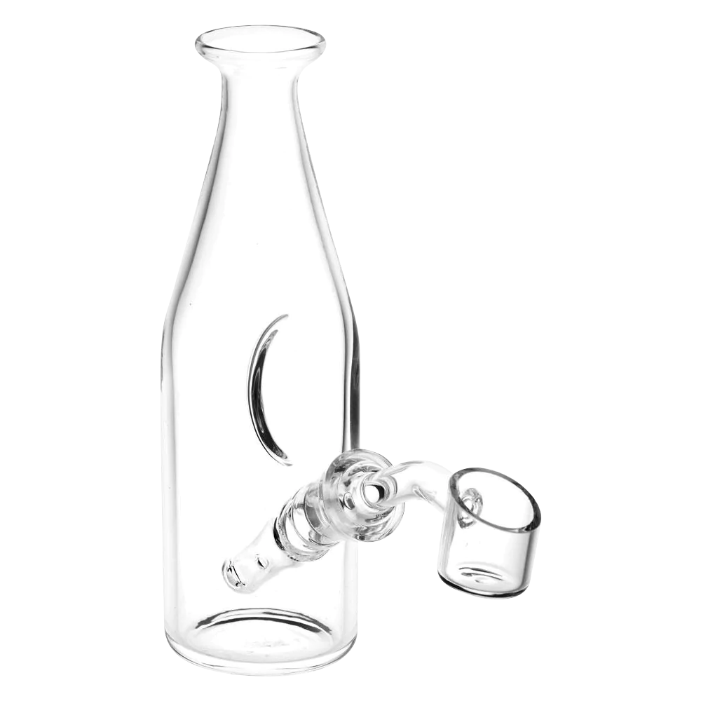 Pulsar Clear Glass Bottle Style Rig with 45 Degree Quartz Banger, Side View