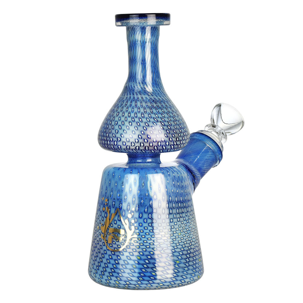 Pulsar Bubble Energy Water Pipe, 7", 14mm Female, Borosilicate Glass, Blue with Honeycomb Design