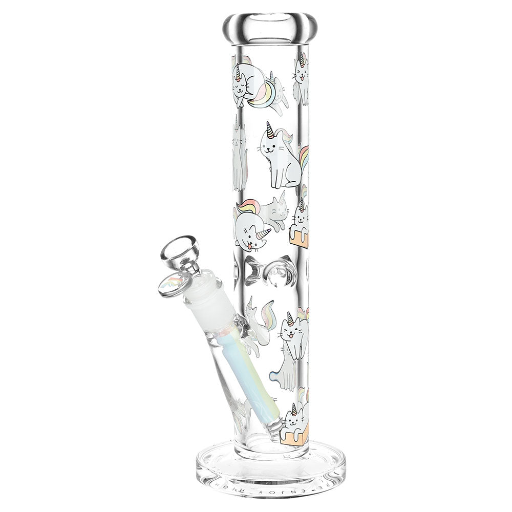 Pulsar Caticorn Design Straight Tube Bong, 12", 14mm Female, Borosilicate Glass, Front View