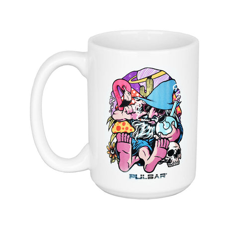 Pulsar Ceramic Mug with Flamingo Wizard Design, 15oz - Front View on White Background